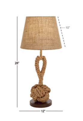 Image showing  Brown Jute Twisted Rope Table Lamp with Linen Shade 13" x 13" x 28"