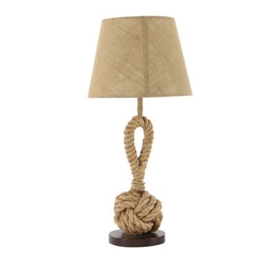 Image showing  Brown Jute Twisted Rope Table Lamp with Linen Shade 13" x 13" x 28"