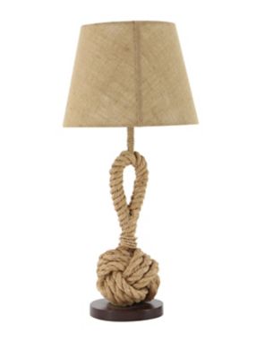 Image showing  Brown Jute Twisted Rope Table Lamp with Linen Shade 13" x 13" x 28"