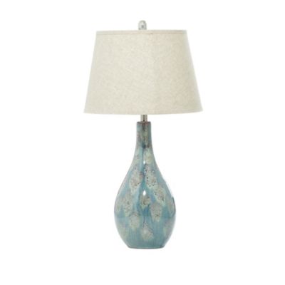 Image showing  Teal Ceramic Abstract Textured Table Lamp with Drum Shade Set of 2 32"H