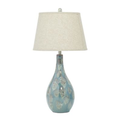 Image showing  Teal Ceramic Abstract Textured Table Lamp with Drum Shade Set of 2 32"H