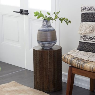 Harper & Willow Brown Teak Wood Intricately Carved Accent Table 12 in. x 12 in. x 18 in.