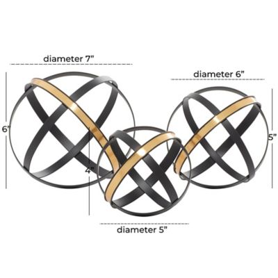 Image showing  Metal Contemporary Geometric Sculpture, 6 in., 5 in., 4 in., Black, 3 pc.