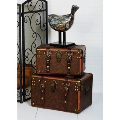 Harper & Willow Brown Wood Traditional Trunk Set, Assorted, 3 pc.