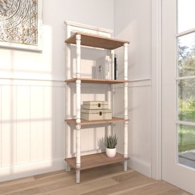 Harper & Willow 22 in. x 13 in. x 57 in. 4-Shelf Intricately Carved Wooden Floral Shelving Unit, White