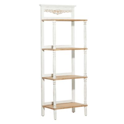 Image showing  22 in. x 13 in. x 57 in. 4-Shelf Intricately Carved Wooden Floral Shelving Unit, White