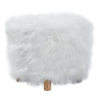 Image showing  19 in. x 19 in. x 16 in. Faux Fur Polyester Stool, White