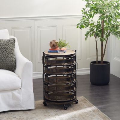 Harper & Willow Brown Metal Rolling 6 Shelves Kitchen Storage Cart with Wheels 17 in. x 17 in. x 28 in.