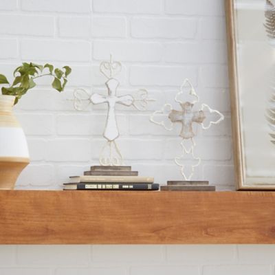 Harper & Willow Brown Wood Contemporary Cross Sculpture, Set of 2, 13 in., 12 in.