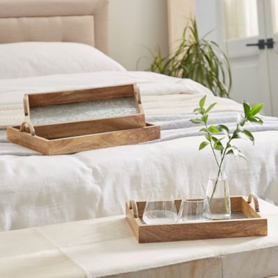 Harper & Willow Brown Wood Tray with Galvanized Interior Set of 3 15 in., 16 in., 17 in.W