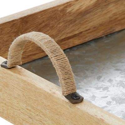 Image showing  Brown Wood Tray with Galvanized Interior Set of 3 15 in., 16 in., 17 in.W