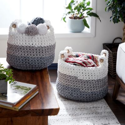 Harper & Willow White Polyester Handmade Ombre effect Storage Basket with Handles Set of 2 13 in., 12 in.H