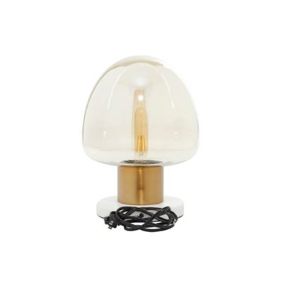 Image showing  Gold Metal Table Lamp with Clear Dome Shaped Shade and Marble Base 10" x 10" x 14"