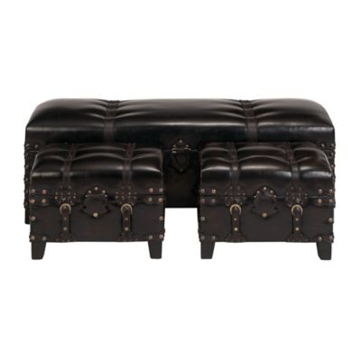 Image showing  Brown Wood Traditional Storage Bench, Set of 3, 48 in., 19 in., 19 in., 74474