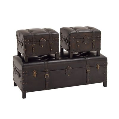 Image showing  Brown Wood Traditional Storage Bench, Set of 3, 48 in., 19 in., 19 in., 74474