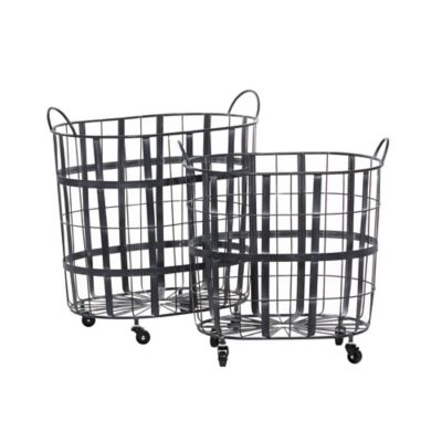 Image showing  Black Metal Storage Basket with Wheels and Handles Set of 2 25 in., 22 in.H