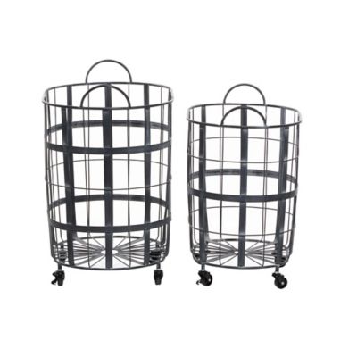 Image showing  Black Metal Storage Basket with Wheels and Handles Set of 2 25 in., 22 in.H
