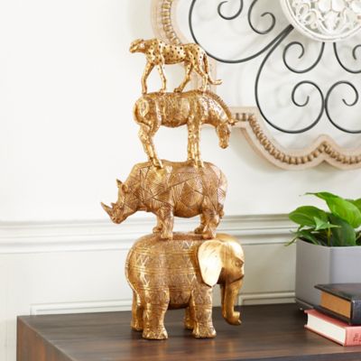 Harper & Willow Polystone Glam Safari Animals Sculpture, 10 in. x 4 in., 58070