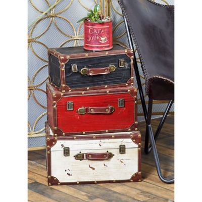 Harper & Willow Multi-Colored Wood Nesting Trunk Set of 3 17 in., 15 in., 14 in.W