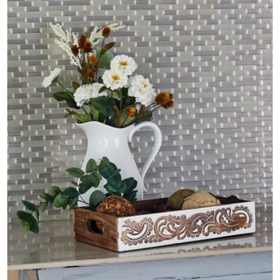 Harper & Willow Brown Mango Wood Tray with Carved Sides Set of 2 18 in. , 15 in. W