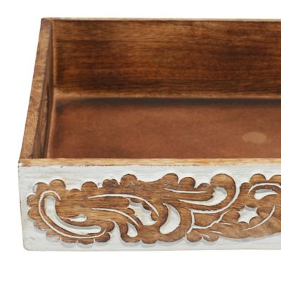 Image showing  Brown Mango Wood Tray with Carved Sides Set of 2 18 in. , 15 in. W