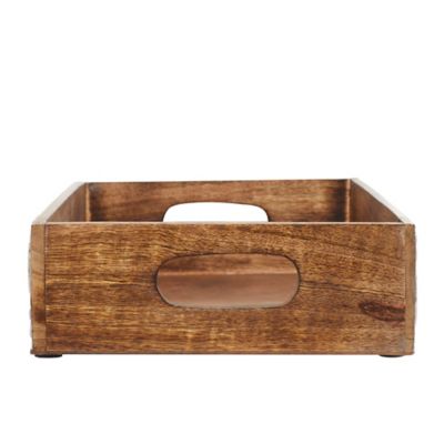 Image showing  Brown Mango Wood Tray with Carved Sides Set of 2 18 in. , 15 in. W