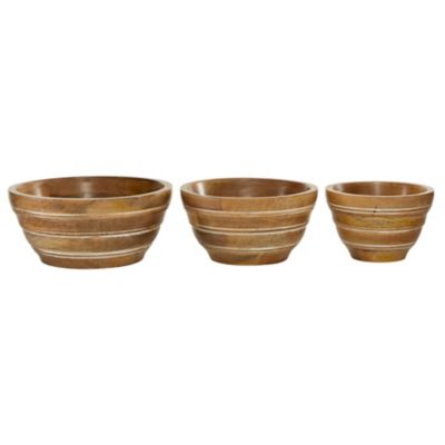 Harper & Willow Brown Wood Mediterranean Serving Bowl, Set of 3, 8 in., 10 in., 12 in.