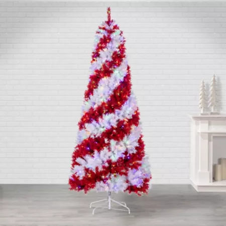 Sterling 7.5 Foot Candy Cane Swirl Pin with 1825 Tips and 600 Dual Warm White and Multi-Color LED Lights Artificial Christmas Trees