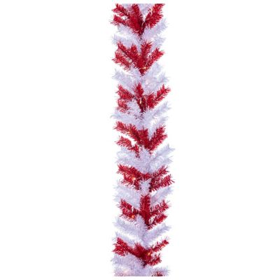 Sterling 9 ft. Long Pre Lit White/Red Garland with 70 Clear Warm White & Multicolor Battery Operated LED Lights
