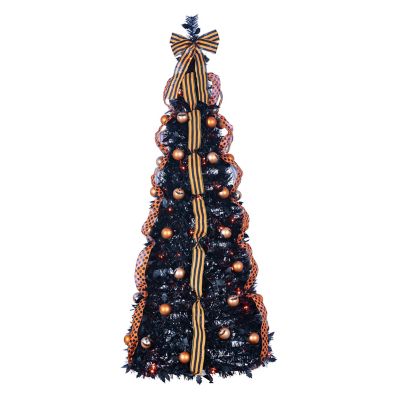 Sterling 6 ft. Pop-Up Pre-Lit Halloween Tree with 100 Orange LED Lights, Black