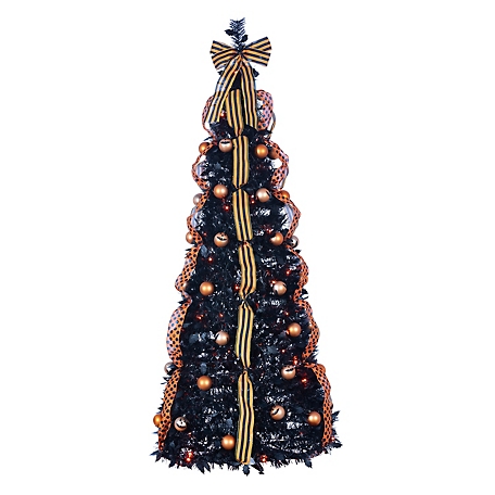 Sterling 6 ft. Black Pop-Up Pre-Lit Halloween Tree with 100 Orange LED Lights