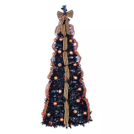 Sterling 6' Black Pop-Up Halloween Tree with 100 Orange LED Lights Indoor Standing Halloween Decor