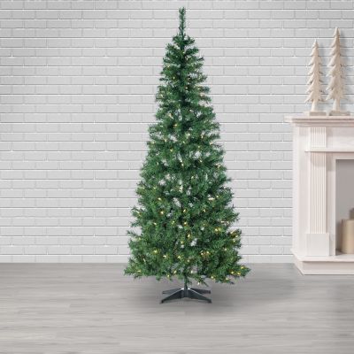 Image showing  7.5 ft. Pre-Lit High Pop Up Pre-Lit Green PVC Fir Tree with Warm White Lights