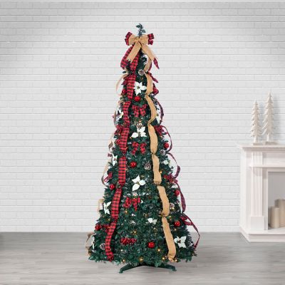 Image showing  7.5 ft. High Pop Up Pre-Lit Green Decorated Pine Tree with Warm White Lights