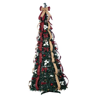 Image showing  7.5 ft. High Pop Up Pre-Lit Green Decorated Pine Tree with Warm White Lights