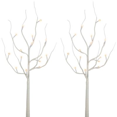 Everlasting Glow 27 in. Battery-Operated LED-Illuminated White PVC Wrapped City Branch with Timer, 2-Pack
