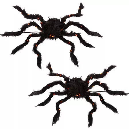 GIL Fuzzy Spider with Purple LED Micro Lights 2 Pack 19.68 in. Indoor Halloween Home Accents