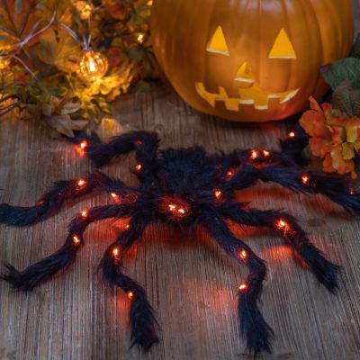 Image showing  Fuzzy Spider with Purple Micro LED Lights, 2-Pack, 19.68 in.