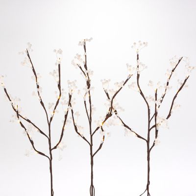 Everlasting Glow 23.62 in. Brown PVC Wrapped Branches with White Berries and 60 LED Lights, 3-Pack