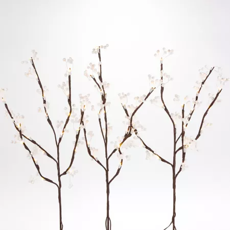 Everstanding Glow 23.62 in Brown PVC Wrapped Branches with White Berries and 60 LED Lights 3 Pack Artificial Christmas Plants