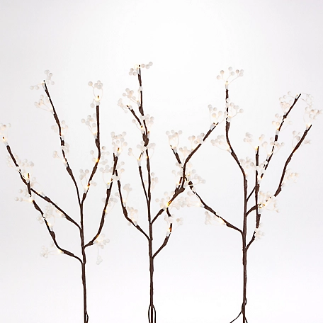 Everlasting Glow 23.62 in. Brown PVC Wrapped Branches with White Berries and 60 LED Lights, 3-Pack