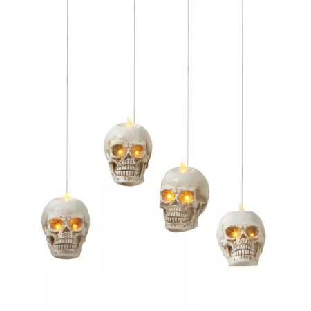 GIL Battery Operated Resin Hanging Skull Appears to Be Suspended in Air Pack of 4. Halloween Novelty Lights