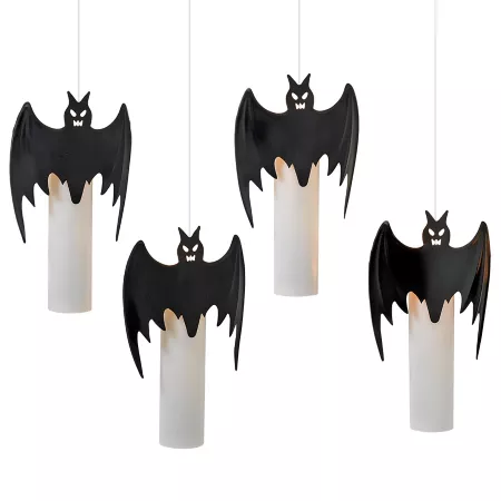 GIL 9.4" 4-Light Halloween Candles Battery Operated Black Metal Bats Appear to Suspend in Mid-Air Outdoor String Lights