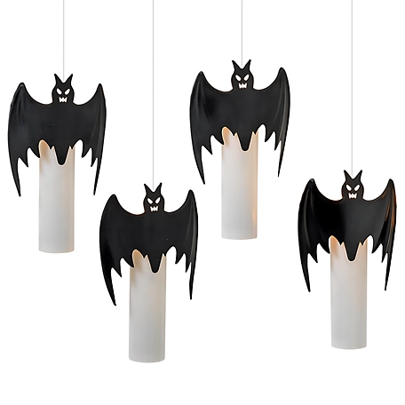 GIL 9.4 in. 4-Light Battery-Operated Halloween Candles, Black Metal Bats Appear to Be Hanging Mid-Air