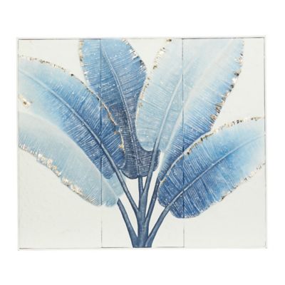 Image showing  Blue Metal Coastal Leaves Wall Decor, 43 in. x 1 in. x 37 in.