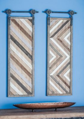Harper & Willow Brown Wood Farmhouse Abstract Herringbone Wall Decor, 2 pc.