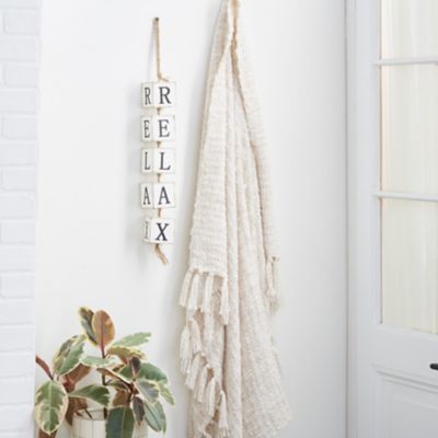 Harper & Willow White Wood Coastal Words and Text Wall Decor, 3 in. x 3 in. x 27 in.