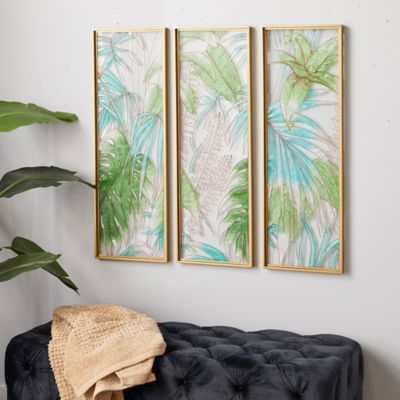 Cosmoliving by Cosmopolitan Glass Coastal Leaves Wall Decor, 12 in., 36 in., 3 pc.