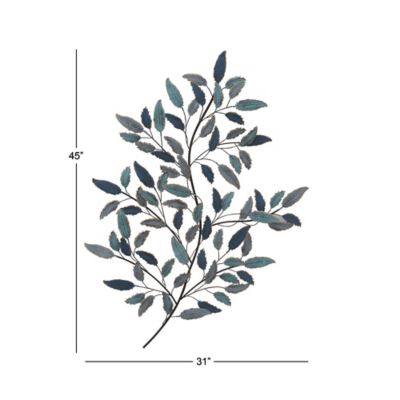 Image showing 5 th Harper & Willow Blue Metal Leaf Wall Decor 31" x 2" x 45"