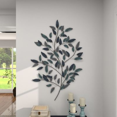 Image showing 6 th Harper & Willow Blue Metal Leaf Wall Decor 31" x 2" x 45"